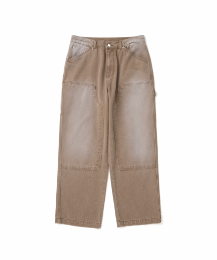 WASHED DOUBLE KNEE PANTS BROWN