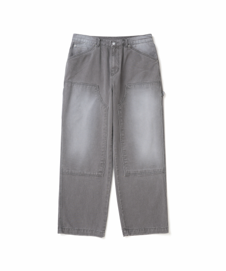 WASHED DOUBLE KNEE PANTS GREY