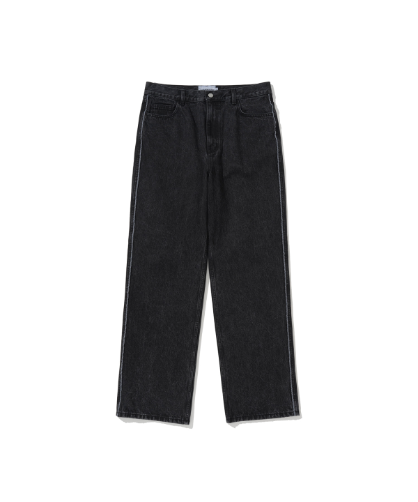 SIDE CHECK RELAXED DENIM PANTS BLACK WASHED