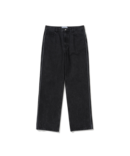 SIDE CHECK RELAXED DENIM PANTS BLACK WASHED