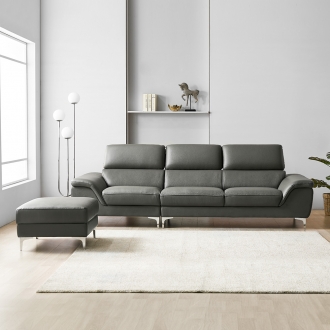 [단독특가] 동서가구 캐니스 무빙헤드 천연면피가죽 4인용소파 (스툴선택)