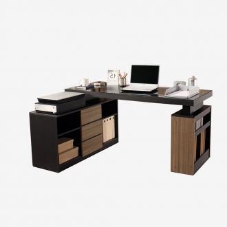 동서가구 우드블랙 서재인테리어 6단서랍 코너형 컴퓨터 책상