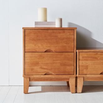 [소티디자인] 네이처 브라운 2단 원목 협탁