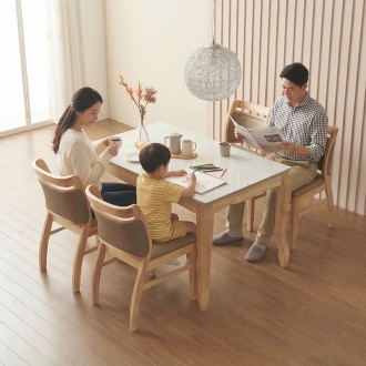 [소티디자인] 미스틱 화이트유광 원목 폴리싱 세라믹 4인 식탁세트 - 내추럴