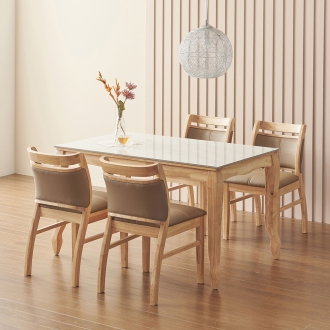 [소티디자인] 미스틱 화이트유광 원목 폴리싱 세라믹 4인 식탁세트 - 내추럴