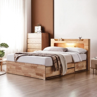 이즈 비엘 LED 4단 수납 원목 침대 프레임 Q