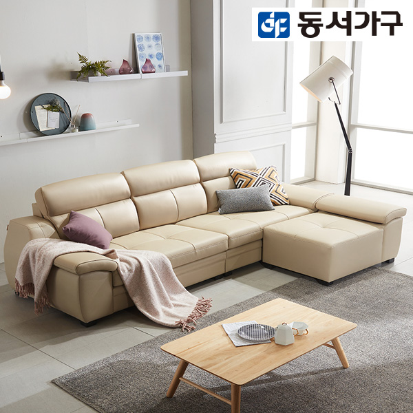 동서가구 노브 천연면피가죽 4인 소파+카우치스툴