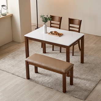 동서가구 캐빈 4인 하이그로시 벤치형 식탁세트 (의자2EA+ 벤치1EA)