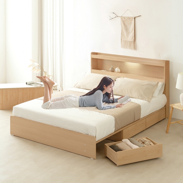 [단독특가]동서가구 이즈 카이 LED조명 수납 침대 프레임 SS / Q (+매트리스 선택)