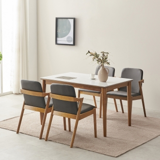 [소티디자인] 카리노 화이트유광 원목 폴리싱 세라믹 4인 식탁세트 - 월넛