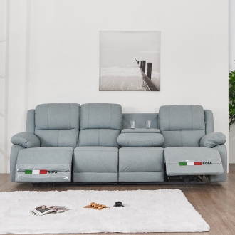 [소티디자인] 클리셰 향균패브릭 이지클린 제로월 전동 4인 리클라이너 소파 (USB포트, 홈바) - 2color