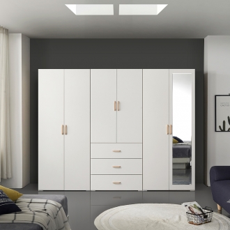 [케이컴퍼니] LPM 이음2400장롱세트DCM (긴문옷장+3서랍도어옷장+거울이불장)