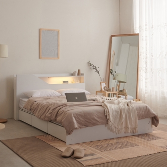 크렌시아 젬마 LED 리노 서랍 SS/Q 침대 (매트선택)