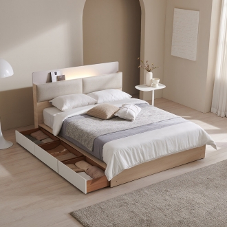 [지정배송서비스] 프린홈 소르젠 LED 리노 서랍 침대 SS/Q (방수커버 이벤트)