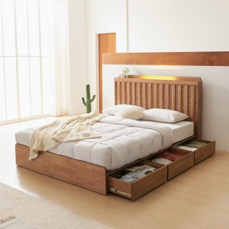 프린홈 바델 LED 원목 수납 침대 SS/Q (매트선택)