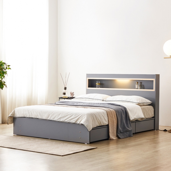 [단독특가]동서가구 이즈 카이 편백 LED 조명 수납 침대 프레임 SS/Q (+매트리스선택)