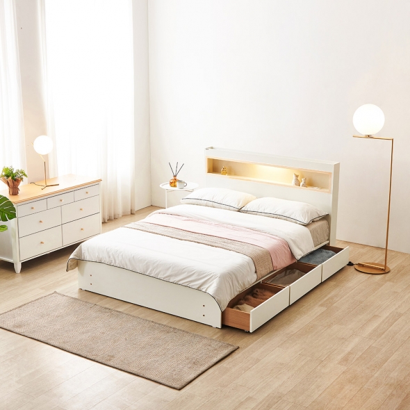 [단독특가]동서가구 이즈 카이 편백 LED 조명 수납 침대 프레임 SS/Q (+매트리스선택)