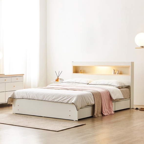 [단독특가]동서가구 이즈 카이 편백 LED 조명 수납 침대 프레임 SS/Q (+매트리스선택)