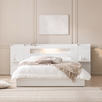 [지정배송서비스] 프린홈 라피네 5단 밝기조절 터치 LED 리노서랍 침대 SS/Q/K (매트선택)