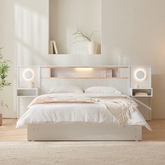 프린홈 몰리 LED 편백나무 템바보드 침대 SS/Q (매트선택)