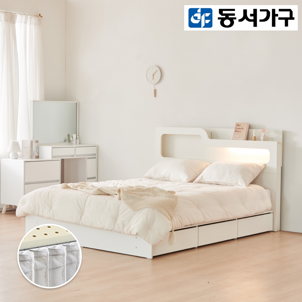 동서가구 소프 인싸 LED 1단 3서랍 수납침대 Q 케미컬폼매트포함