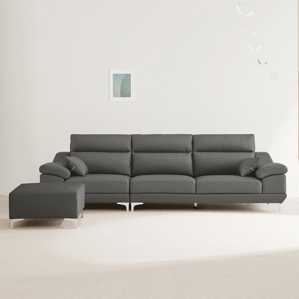 동서가구 뉴테라 천연면피가죽 4인 소파 (스툴선택)