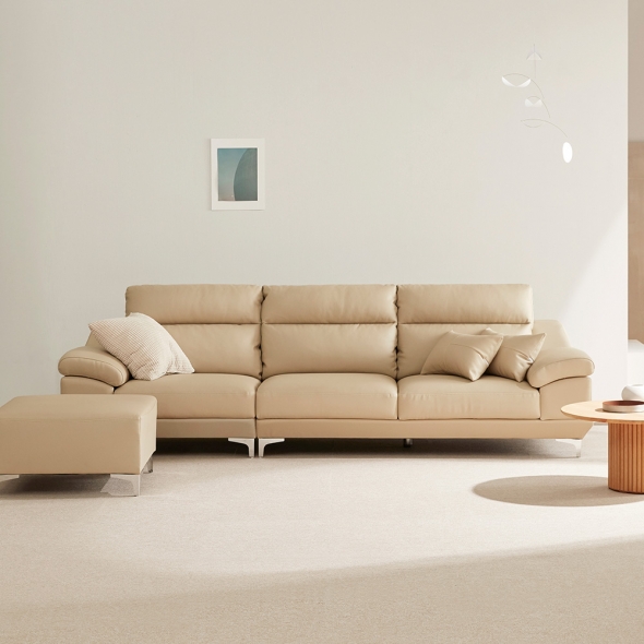 동서가구 뉴테라 천연면피가죽 4인 소파 (스툴선택)