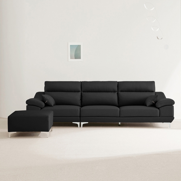 동서가구 뉴테라 천연면피가죽 4인 소파 (스툴선택)