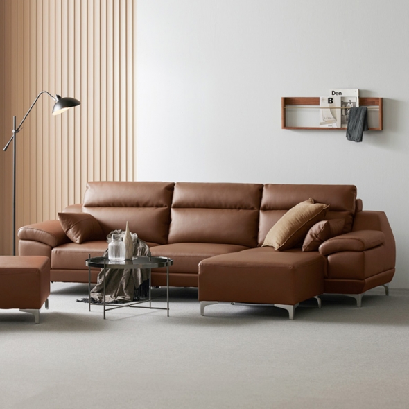 동서가구 뉴테라 천연면피가죽 4인 소파 (스툴선택)