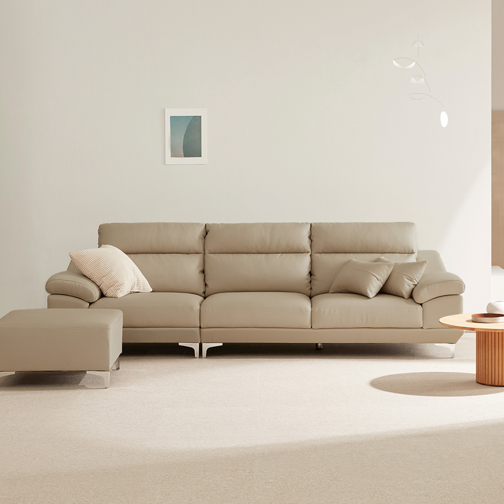 동서가구 뉴테라 천연면피가죽 4인 소파 (스툴선택)