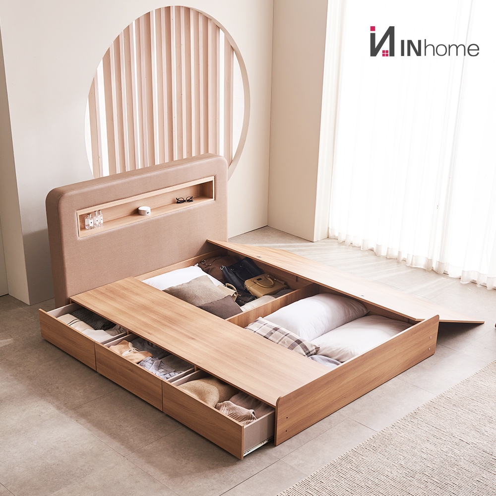 인홈 블랑 LED 볼레일 수납 침대 프레임 호텔 슈퍼싱글 퀸