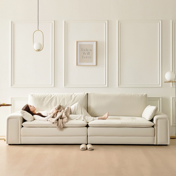 [단독특가] 동서가구 클라우드 아쿠아텍스 4인 구스 소파(스툴선택)