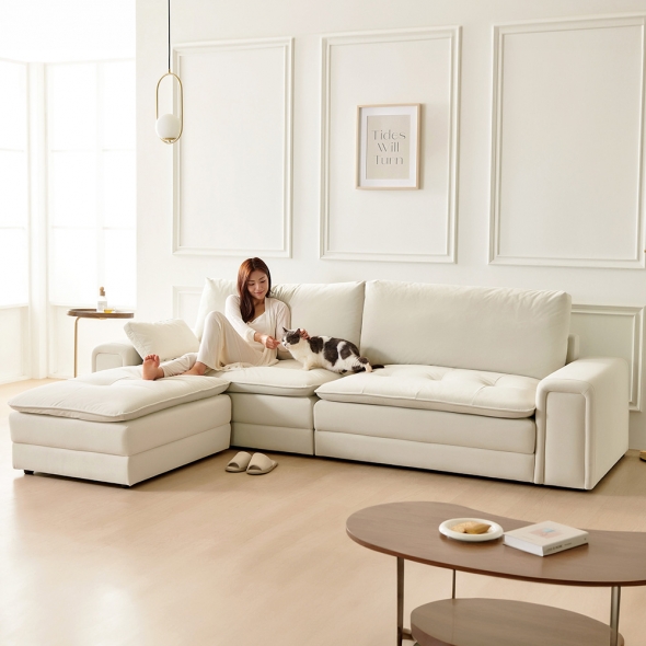 [단독특가] 동서가구 클라우드 아쿠아텍스 4인 구스 소파(스툴선택)