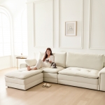 [단독특가] 동서가구 클라우드 아쿠아텍스 4인 구스 소파(스툴선택)