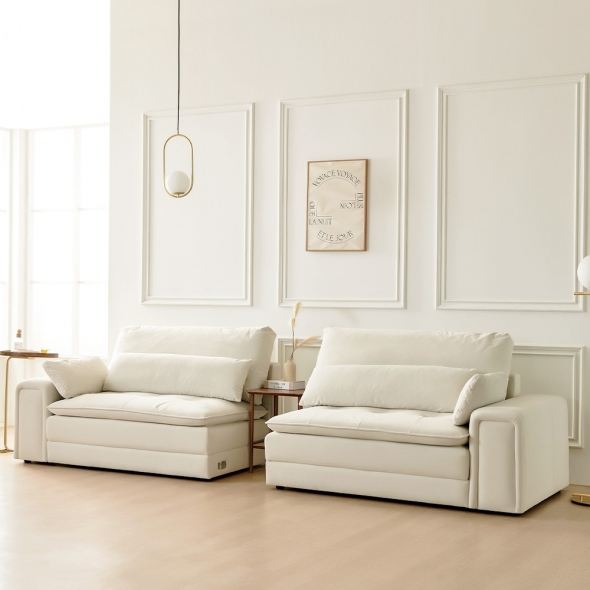 [단독특가] 동서가구 클라우드 아쿠아텍스 4인 구스 소파(스툴선택)