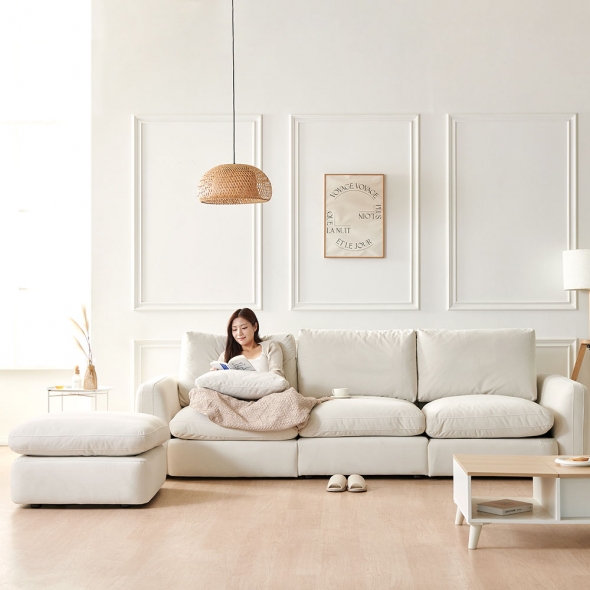 [단독특가] 동서가구 헤이스 구스 패브릭 2인 3인 4인 소파+스툴