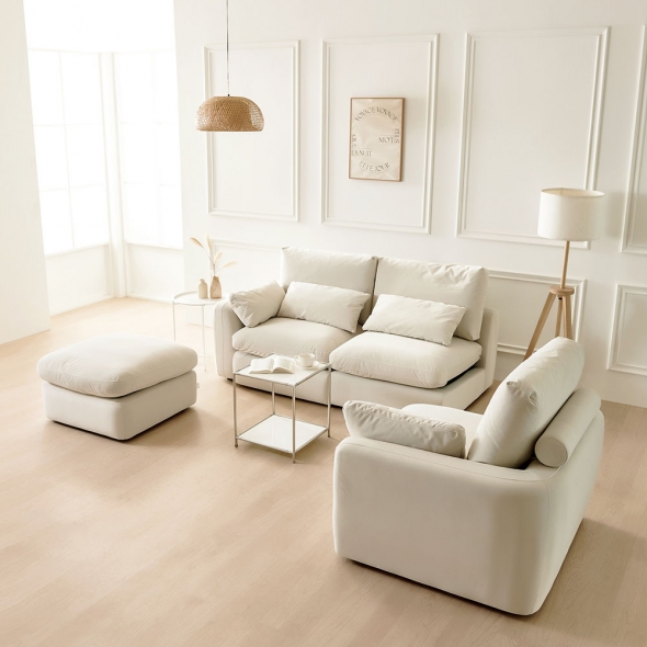 [단독특가] 동서가구 헤이스 구스 패브릭 2인 3인 4인 소파+스툴