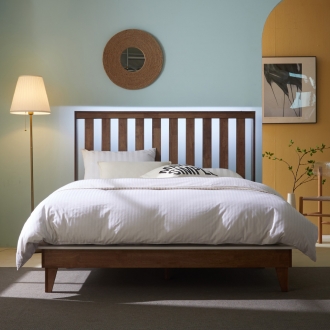 퍼니홈 발리 LED 조명 고무나무 원목 SS Q K 평상형 침대 프레임