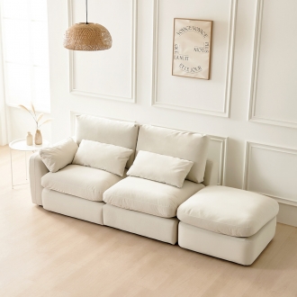 동서가구 헤이스 구스 아쿠아 패브릭 모듈 3인카우치소파 (팔걸이 선택가능)