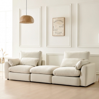 동서가구 헤이스 구스 아쿠아 패브릭 모듈 3인소파 + 스툴