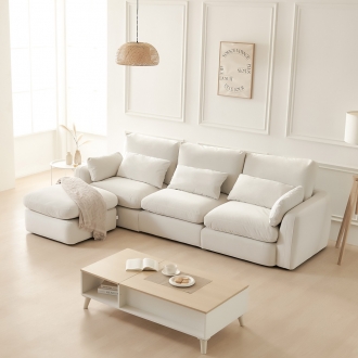 [단독특가]동서가구 헤이스 구스 아쿠아 패브릭 모듈 4인소파 (스툴포함)