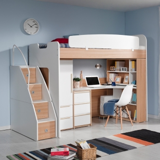 동서가구 컨셉트MU-E122 수납형계단 벙커침대 H형책상 옷장세트