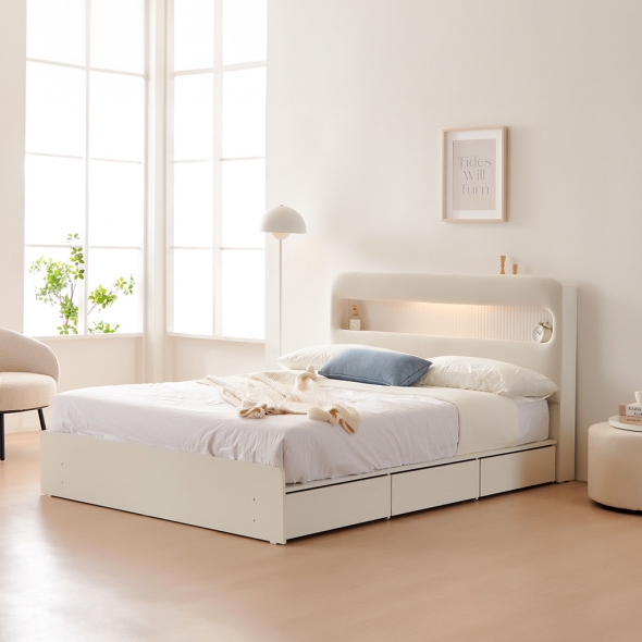 [단독특가]동서가구 클라우드 아쿠아패브릭 LED 1단 3서랍 수납침대 SS / Q 모음 (+매트리스 선택)