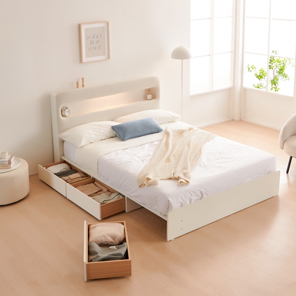 [단독특가]동서가구 클라우드 아쿠아패브릭 LED 1단 3서랍 수납침대 SS / Q 모음 (+매트리스 선택)