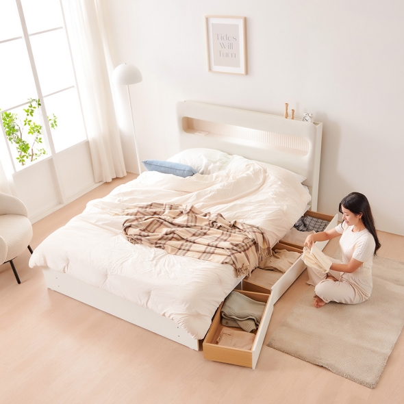 [단독특가]동서가구 클라우드 아쿠아패브릭 LED 1단 3서랍 수납침대 SS / Q 모음 (+매트리스 선택)