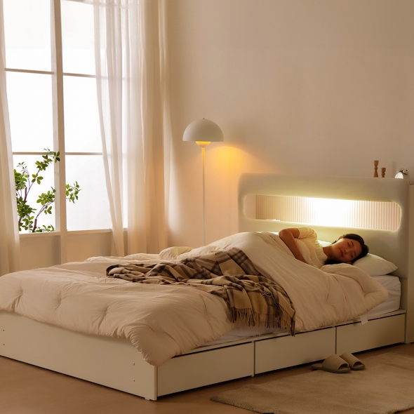 [단독특가]동서가구 클라우드 아쿠아패브릭 LED 1단 3서랍 수납침대 SS / Q 모음 (+매트리스 선택)