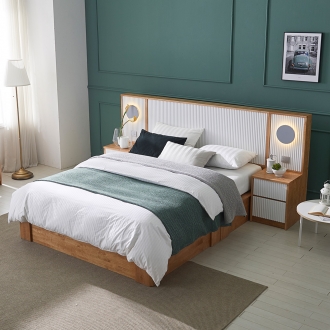 퍼니홈 델루나 호텔 Q 침대 화이트 프레임 퀸 조명 원목