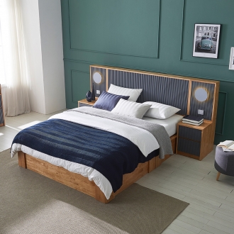 퍼니홈 델루나 호텔 Q 침대 그레이 프레임 퀸 조명 원목