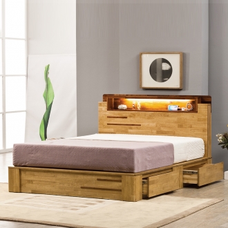 퍼니홈 원목 II 서랍 Q 침대 프레임 원목 조명 퀸