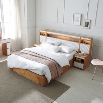 퍼니홈 큐브 호텔 Q 침대 화이트 프레임 원목 조명 퀸